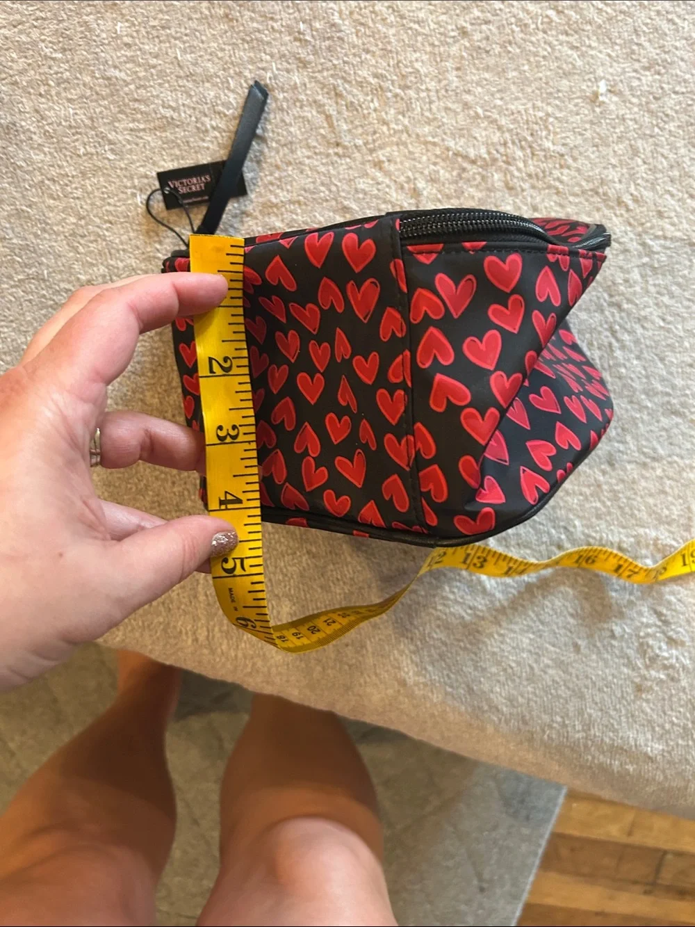 Heart-Shaped Cosmetic Case with Red Hearts on Black NWT